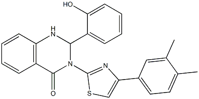 3-(4-(3,4-dimethylphenyl)-1,3-thiazol-2-yl)-2-(2-hydroxyphenyl)-1,2,3,4-tetrahydroquinazolin-4-one Struktur