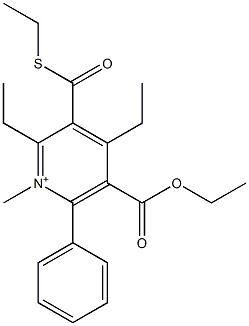 2,4-diethyl-1-methyl-3-(ethylsulfanylcarbonyl)-5-ethyloxycarbonyl-6-phenylpyridinium Struktur