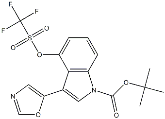 1-(tert-butoxycarbonyl)-4-trifluoromethylsulfonyloxy-3-(oxazol-5-yl)indole Struktur