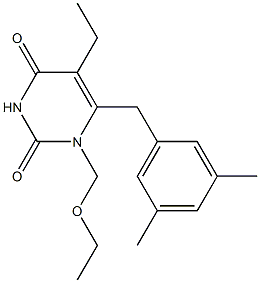 1-ethoxymethyl-5-ethyl-6-(3,5-dimethylbenzyl)uracil Struktur