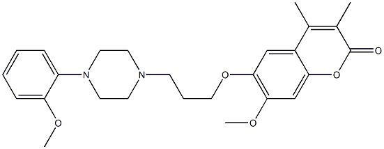 7-methoxy-6-(3-(4-(2-methoxyphenyl)piperazin-1-yl)propoxy)3,4-dimethyl-2H-1-benzopyran-2-one Struktur