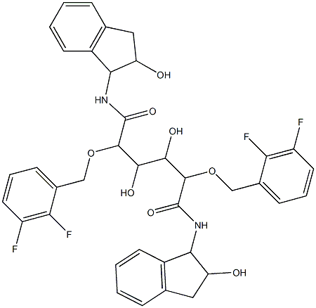 N1,N6-bis(2-hydroxy-1-indanyl)-2,5-bis(2,3-difluorobenzyloxy)-3,4-dihydroxyhexanediamide Struktur