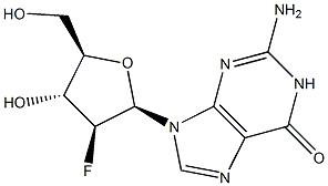 2-Amino-9-((2R,3S,4R,5R)-3-fluoro-4-hydroxy-5-hydroxymethyltetrahydrofuran-2-yl)-1,9-dihydropurin-6-one Struktur