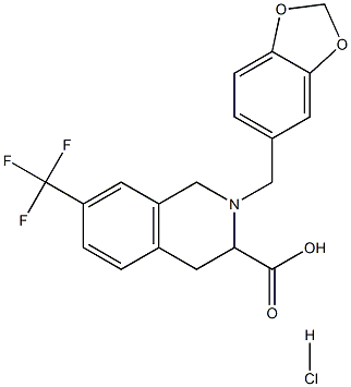 2-benzo[1,3]dioxol-5-ylmethyl-7-trifluoromethyl-1,2,3,4-tetrahydro-isoquinoline-3-carboxylic acid hydrochloride Struktur