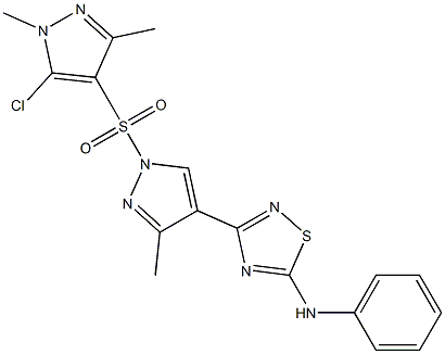 N5-phenyl-3-{1-[(5-chloro-1,3-dimethyl-1H-pyrazol-4-yl)sulfonyl]-3-methyl-1H-pyrazol-4-yl}-1,2,4-thiadiazol-5-amine Struktur