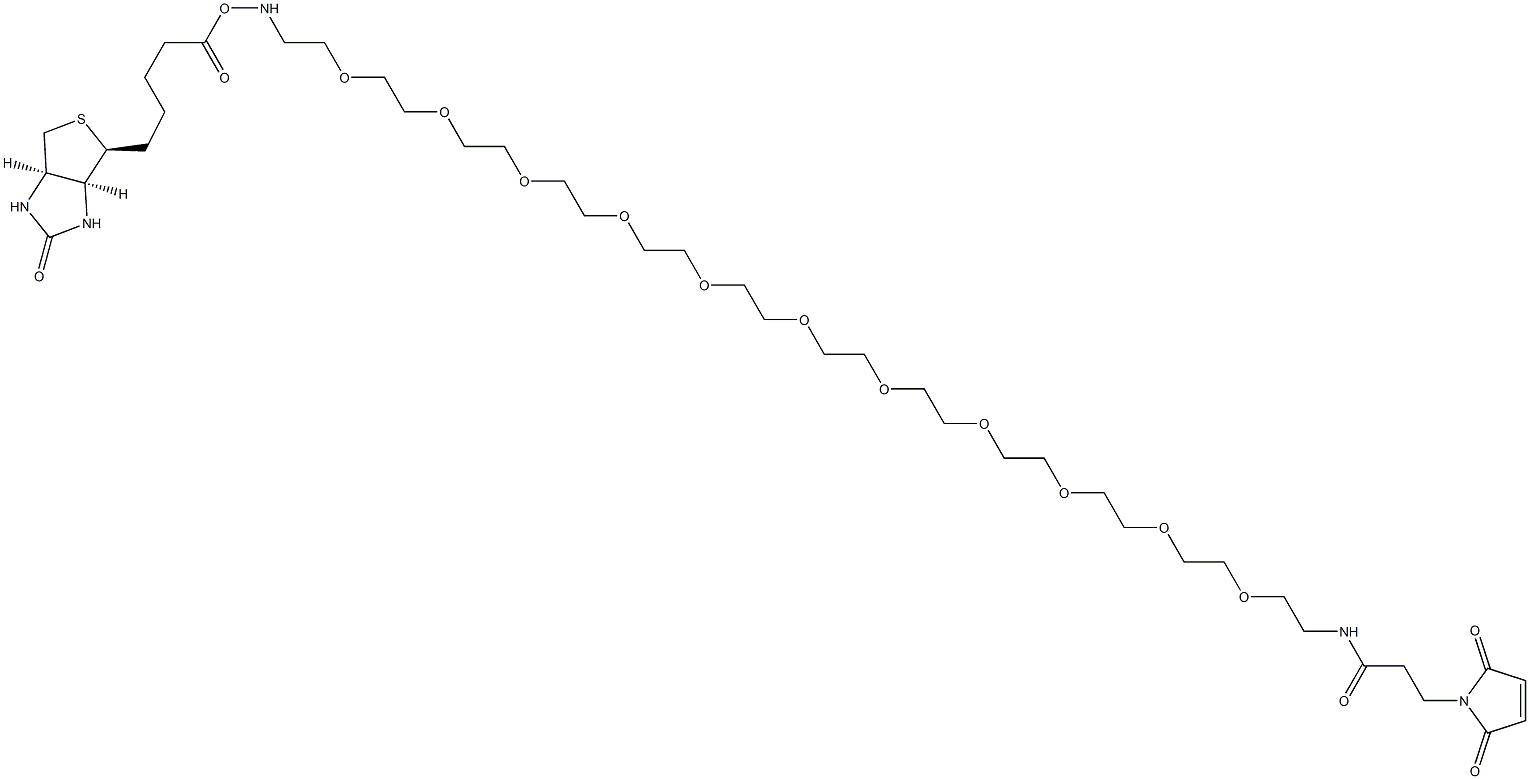 N-(35-Biotin-amino-3,6,9,12,15,18,21,24,27,30,33-undecaoxapentatriacontyl)-3-(maleinimido)propanamide Struktur