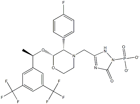 5-[[(2R,3S)-2-[(1R)-1-[3,5-bis(trifluoromethyl)phenyl]ethoxy]-3-(4-fluorophenyl)morpholin-4-yl]methyl]-2-phosphonato-1H-1,2,4-triazol-3-one Struktur