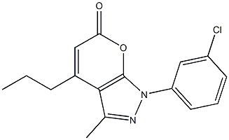 1-(3-chlorophenyl)-3-methyl-4-propyl-1,6-dihydropyrano[2,3-c]pyrazol-6-one Struktur