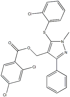 {5-[(2-chlorophenyl)sulfanyl]-1-methyl-3-phenyl-1H-pyrazol-4-yl}methyl 2,4-dichlorobenzenecarboxylate Struktur