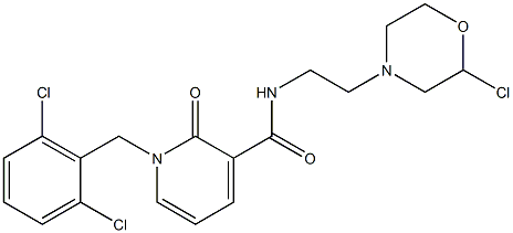 4-[2-({[1-(2,6-dichlorobenzyl)-2-oxo-1,2-dihydro-3-pyridinyl]carbonyl}amino)ethyl]-1,4-oxazinan-4-ium chloride Struktur