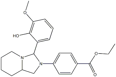 ethyl 4-[3-(2-hydroxy-3-methoxyphenyl)perhydroimidazo[1,5-a]pyridin-2-yl]benzoate Struktur