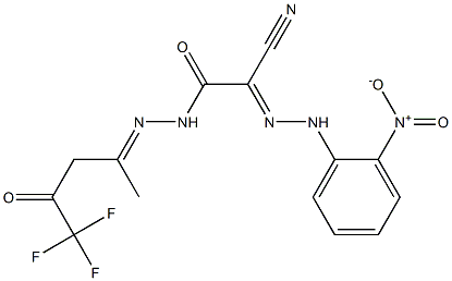 2-cyano-2-[(E)-2-(2-nitrophenyl)hydrazono]-N'-[(E)-4,4,4-trifluoro-1-methyl-3-oxobutylidene]acetohydrazide Struktur