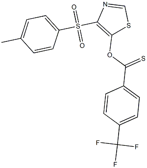 4-[(4-methylphenyl)sulfonyl]-1,3-thiazol-5-yl 4-(trifluoromethyl)benzene-1-carbothioate Struktur