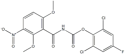 2,6-dichloro-4-fluorophenyl N-(2,6-dimethoxy-3-nitrobenzoyl)carbamate Struktur