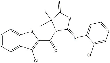 (3-chlorobenzo[b]thiophen-2-yl){2-[(2-chlorophenyl)imino]-4,4-dimethyl-5-methylidene-1,3-thiazolan-3-yl}methanone Struktur