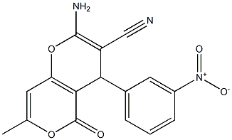 2-amino-7-methyl-4-(3-nitrophenyl)-5-oxo-4H,5H-pyrano[4,3-b]pyran-3-carbonitrile Struktur