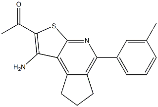 1-[1-amino-5-(3-methylphenyl)-7,8-dihydro-6H-cyclopenta[d]thieno[2,3-b]pyridin-2-yl]-1-ethanone Struktur