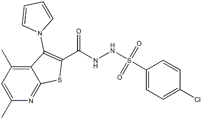 4-chloro-N'-{[4,6-dimethyl-3-(1H-pyrrol-1-yl)thieno[2,3-b]pyridin-2-yl]carbonyl}benzenesulfonohydrazide Struktur