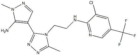 N-{2-[3-(5-amino-1-methyl-1H-pyrazol-4-yl)-5-methyl-4H-1,2,4-triazol-4-yl]ethyl}-3-chloro-5-(trifluoromethyl)-2-pyridinamine Struktur