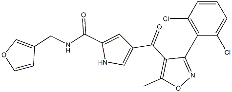 4-{[3-(2,6-dichlorophenyl)-5-methyl-4-isoxazolyl]carbonyl}-N-(3-furylmethyl)-1H-pyrrole-2-carboxamide Struktur