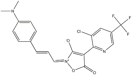 4-[3-chloro-5-(trifluoromethyl)-2-pyridinyl]-2-{3-[4-(dimethylamino)phenyl]-2-propenylidene}-5-oxo-2,5-dihydroisoxazol-2-ium-3-olate Struktur