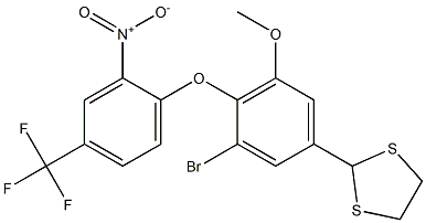 2-{3-bromo-5-methoxy-4-[2-nitro-4-(trifluoromethyl)phenoxy]phenyl}-1,3-dithiolane Struktur