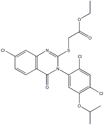 ethyl 2-{[7-chloro-3-(2,4-dichloro-5-isopropoxyphenyl)-4-oxo-3,4-dihydro-2-quinazolinyl]sulfanyl}acetate Struktur