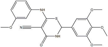 6-(3-methoxyanilino)-4-oxo-2-(3,4,5-trimethoxyphenyl)-3,4-dihydro-2H-1,3-thiazine-5-carbonitrile Struktur