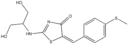 2-{[2-hydroxy-1-(hydroxymethyl)ethyl]amino}-5-{(E)-[4-(methylsulfanyl)phenyl]methylidene}-1,3-thiazol-4(5H)-one Struktur