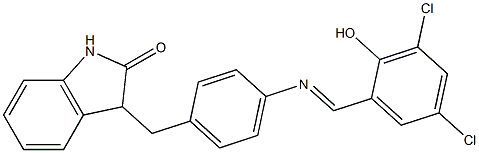 3-{4-[(3,5-dichloro-2-hydroxybenzylidene)amino]benzyl}indolin-2-one Struktur