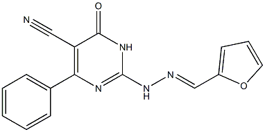 2-[2-(2-furylmethylidene)hydrazino]-6-oxo-4-phenyl-1,6-dihydropyrimidine-5-carbonitrile Struktur