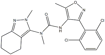 N'-[3-(2,6-dichlorophenyl)-5-methyl-4-isoxazolyl]-N-methyl-N-(2-methyl-4,5,6,7-tetrahydro-2H-3-indazolyl)urea Struktur