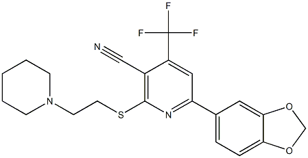 6-(1,3-benzodioxol-5-yl)-2-[(2-piperidinoethyl)sulfanyl]-4-(trifluoromethyl)nicotinonitrile Struktur