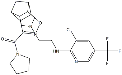 10-(2-{[3-chloro-5-(trifluoromethyl)-2-pyridinyl]amino}ethyl)-5-(1-pyrrolidinylcarbonyl)-3-oxa-4,10-diazatetracyclo[5.5.1.0~2,6~.0~8,12~]tridec-4-ene- Struktur