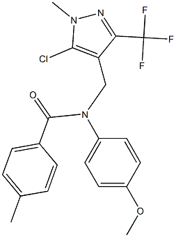 N-{[5-chloro-1-methyl-3-(trifluoromethyl)-1H-pyrazol-4-yl]methyl}-N-(4-methoxyphenyl)-4-methylbenzenecarboxamide Struktur