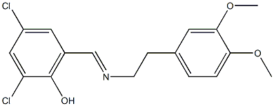 2,4-dichloro-6-{[(3,4-dimethoxyphenethyl)imino]methyl}phenol Struktur