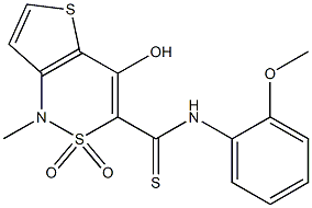 4-hydroxy-N-(2-methoxyphenyl)-1-methyl-2,2-dioxo-1,2-dihydro-2lambda~6~-thieno[3,2-c][1,2]thiazine-3-carbothioamide Struktur