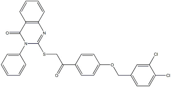 2-[(2-{4-[(3,4-dichlorobenzyl)oxy]phenyl}-2-oxoethyl)thio]-3-phenyl-3,4-dih ydroquinazolin-4-one Struktur