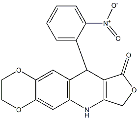 10-(2-nitrophenyl)-2,3,7,10-tetrahydro[1,4]dioxino[2,3-g]furo[3,4-b]quinolin-9(6H)-one Struktur