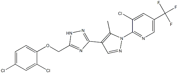 3-chloro-2-(4-{5-[(2,4-dichlorophenoxy)methyl]-1H-1,2,4-triazol-3-yl}-5-methyl-1H-pyrazol-1-yl)-5-(trifluoromethyl)pyridine Struktur