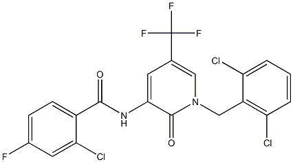 2-chloro-N-[1-(2,6-dichlorobenzyl)-2-oxo-5-(trifluoromethyl)-1,2-dihydro-3-pyridinyl]-4-fluorobenzenecarboxamide Struktur