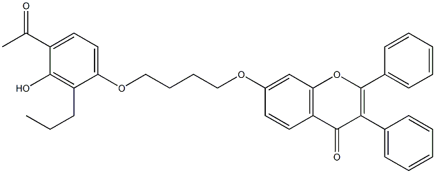 7-[4-(4-acetyl-3-hydroxy-2-propylphenoxy)butoxy]-2,3-diphenyl-4H-4-chromenone Struktur