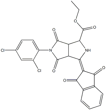 ethyl 5-(2,4-dichlorophenyl)-3-(1,3-dioxo-1,3-dihydro-2H-inden-2-yliden)-4,6-dioxooctahydropyrrolo[3,4-c]pyrrole-1-carboxylate Struktur