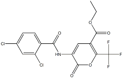 ethyl 3-[(2,4-dichlorobenzoyl)amino]-2-oxo-6-(trifluoromethyl)-2H-pyran-5-carboxylate Struktur