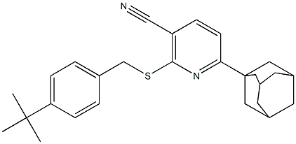 6-(1-adamantyl)-2-{[4-(tert-butyl)benzyl]sulfanyl}nicotinonitrile Struktur