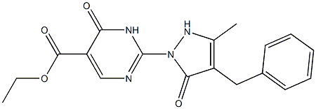 ethyl 2-(4-benzyl-3-methyl-5-oxo-2,5-dihydro-1H-pyrazol-1-yl)-6-oxo-1,6-dihydro-5-pyrimidinecarboxylate Struktur