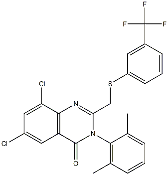 6,8-dichloro-3-(2,6-dimethylphenyl)-2-({[3-(trifluoromethyl)phenyl]sulfanyl}methyl)-4(3H)-quinazolinone Struktur