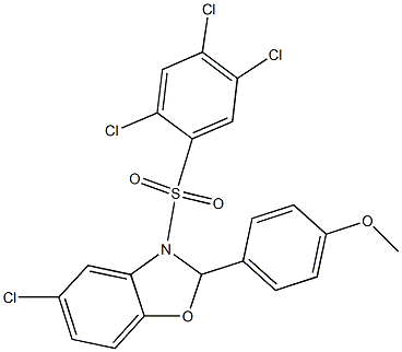 5-chloro-2-(4-methoxyphenyl)-3-[(2,4,5-trichlorophenyl)sulfonyl]-2,3-dihydro-1,3-benzoxazole Struktur