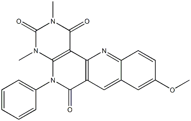 9-methoxy-2,4-dimethyl-5-phenyl-1,2,3,4,5,6-hexahydrobenzo[b]pyrimido[4,5-h][1,6]naphthyridine-1,3,6-trione Struktur