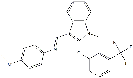 4-methoxy-N-((E)-{1-methyl-2-[3-(trifluoromethyl)phenoxy]-1H-indol-3-yl}methylidene)aniline Struktur